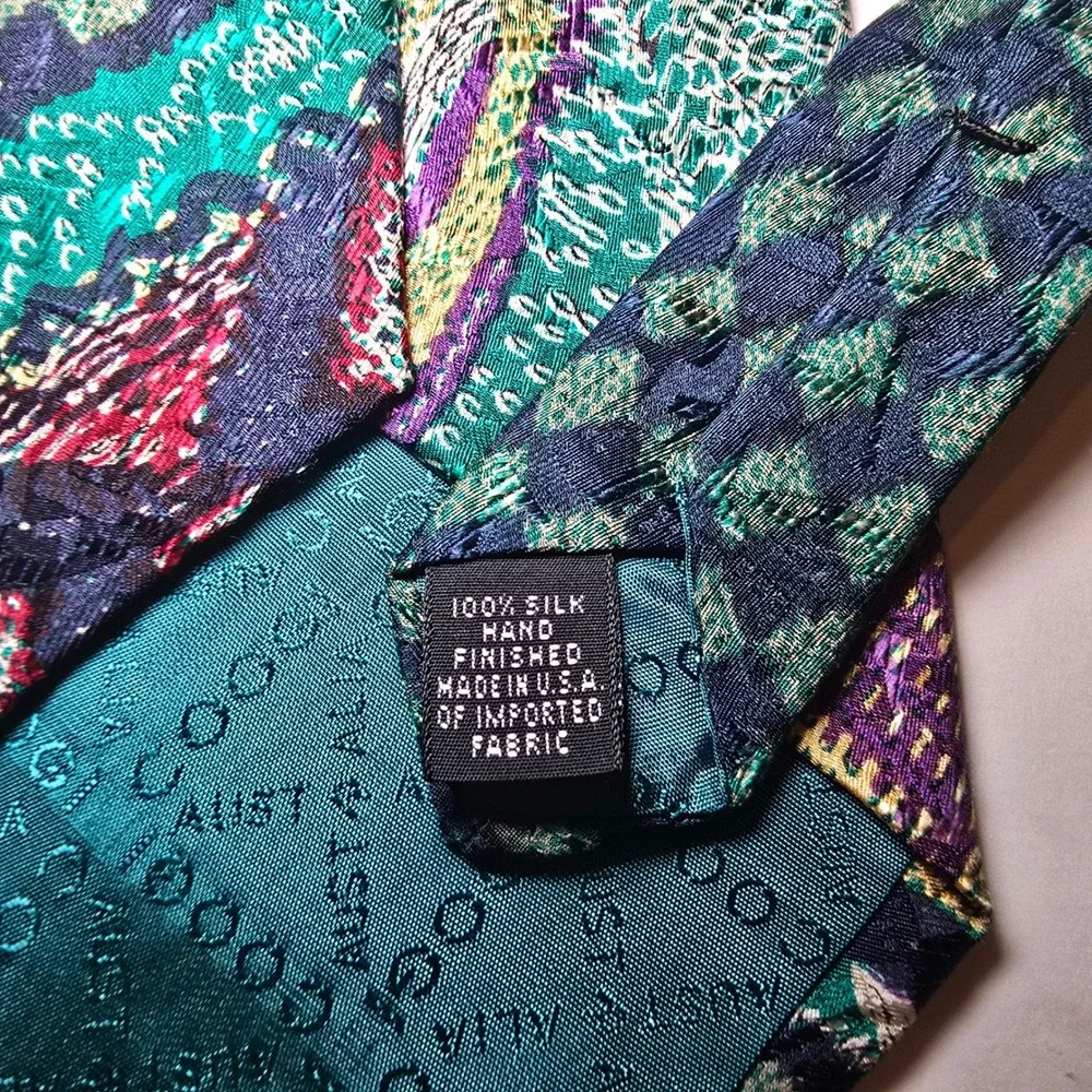 Coogi Australia Mens Silk Necktie Abstract Multi-Color Woven Vintage Design